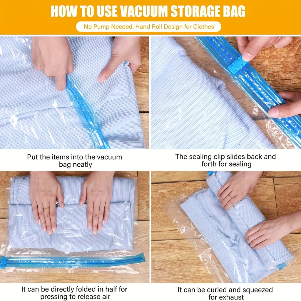20-Pack Vacuum Compression Storage Bags with Hand Pump - Space-Saving, Multi-Size Nylon Zippered Pouches for Clothes & Blankets, Ideal for Travel, Clothes Organizer Storage
