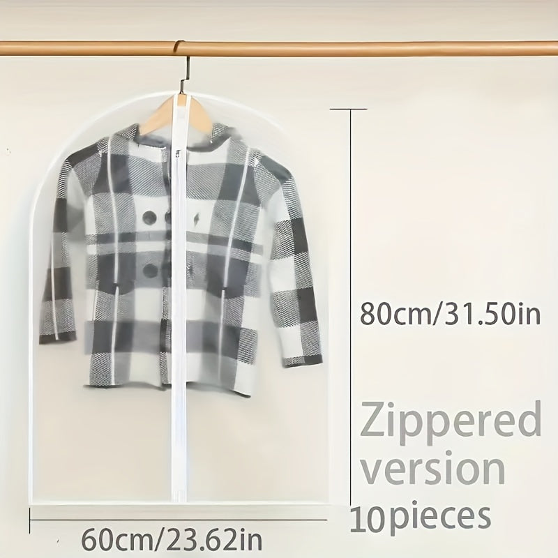 10 transparent clothing bags, set with suit dust bags, hanging clothing storage bags, suitable for shirts, suits, dresses, jackets, portable dust-proof clothing bags, bedrooms, wardrobes, wardrobes, homes, dormitories, and household storage bags