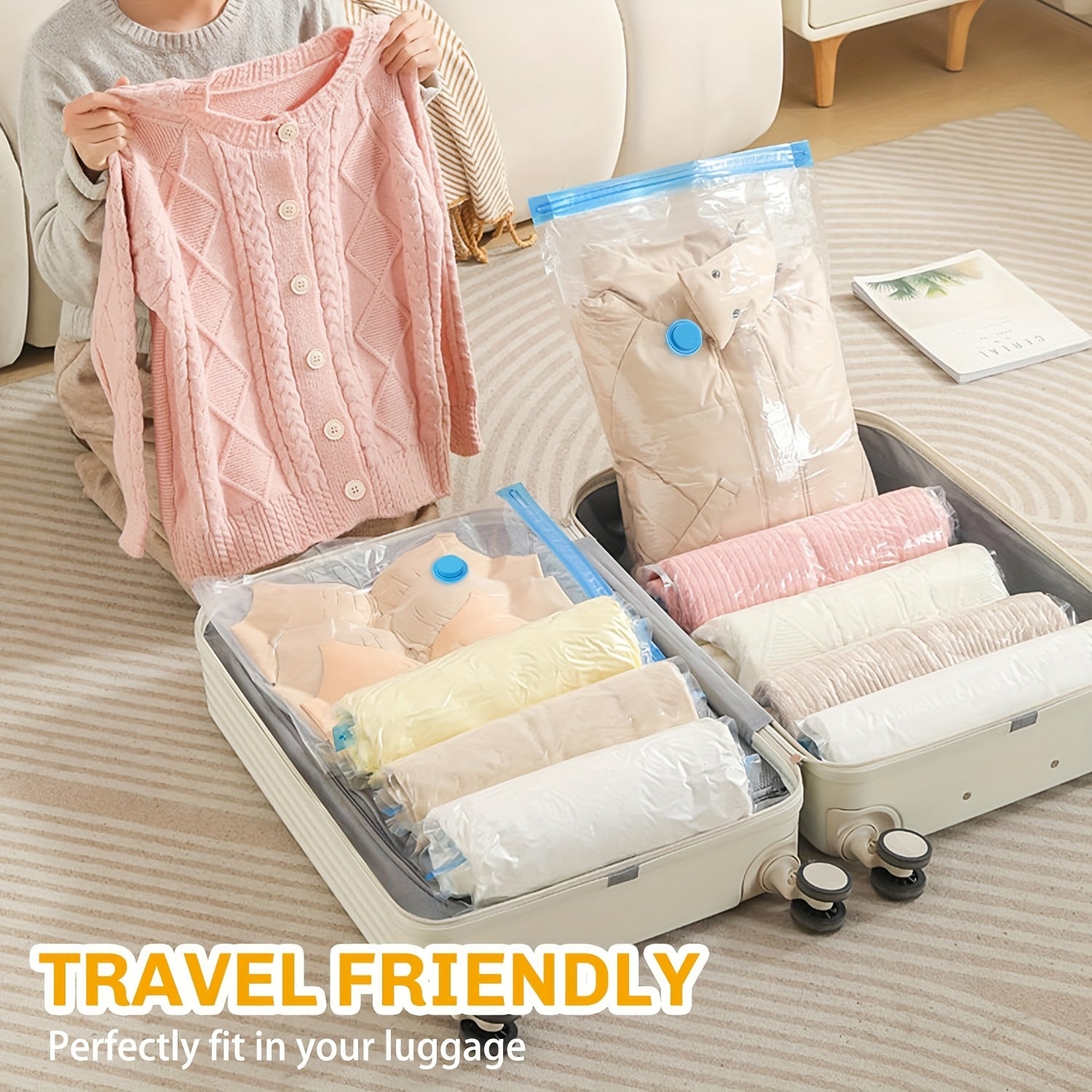 20-Pack Vacuum Compression Storage Bags with Hand Pump - Space-Saving, Multi-Size Nylon Zippered Pouches for Clothes & Blankets, Ideal for Travel, Clothes Organizer Storage