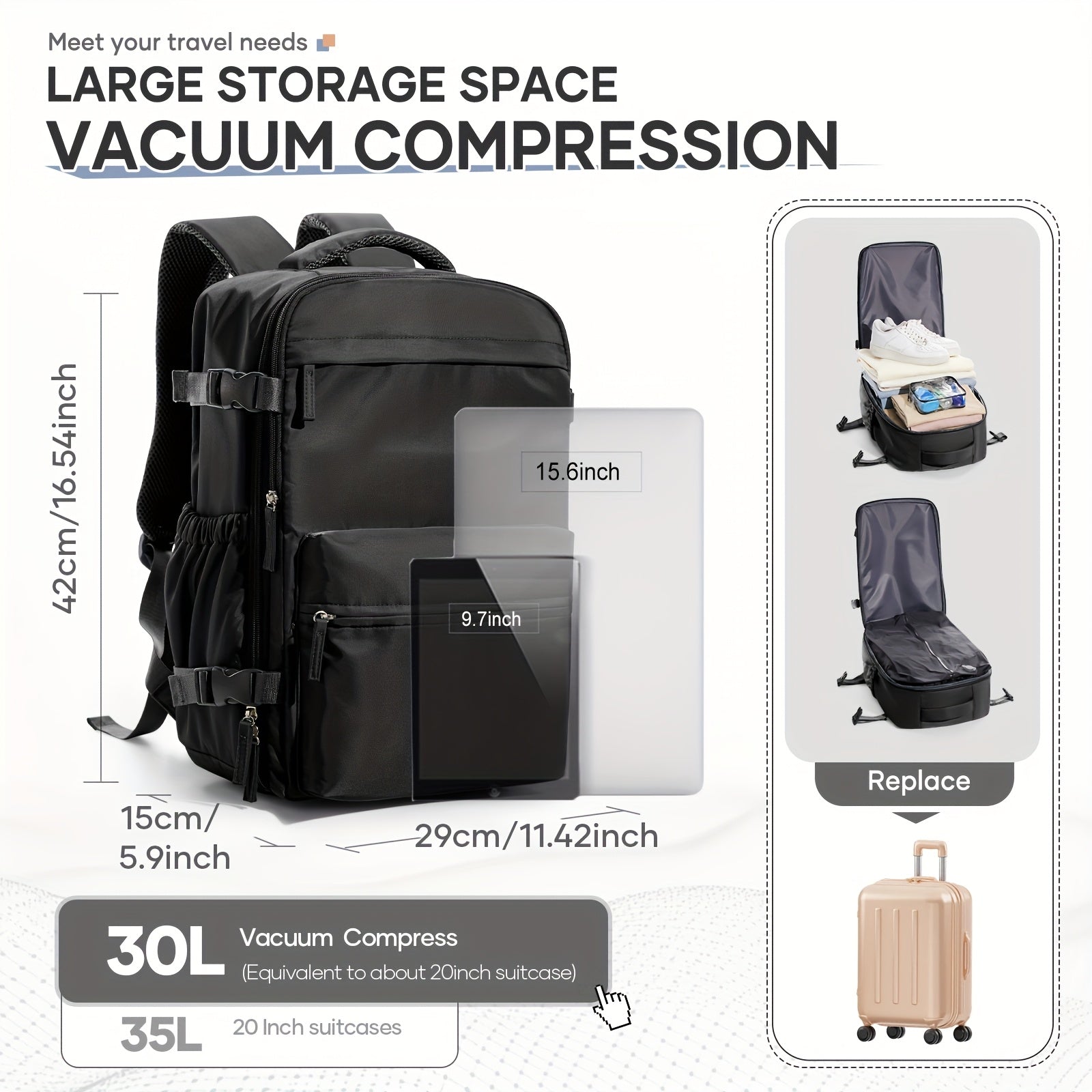 Travel Compression Bags with a Vacuum Pump for Carry-On Luggage And Air-Sealed Backpacks
