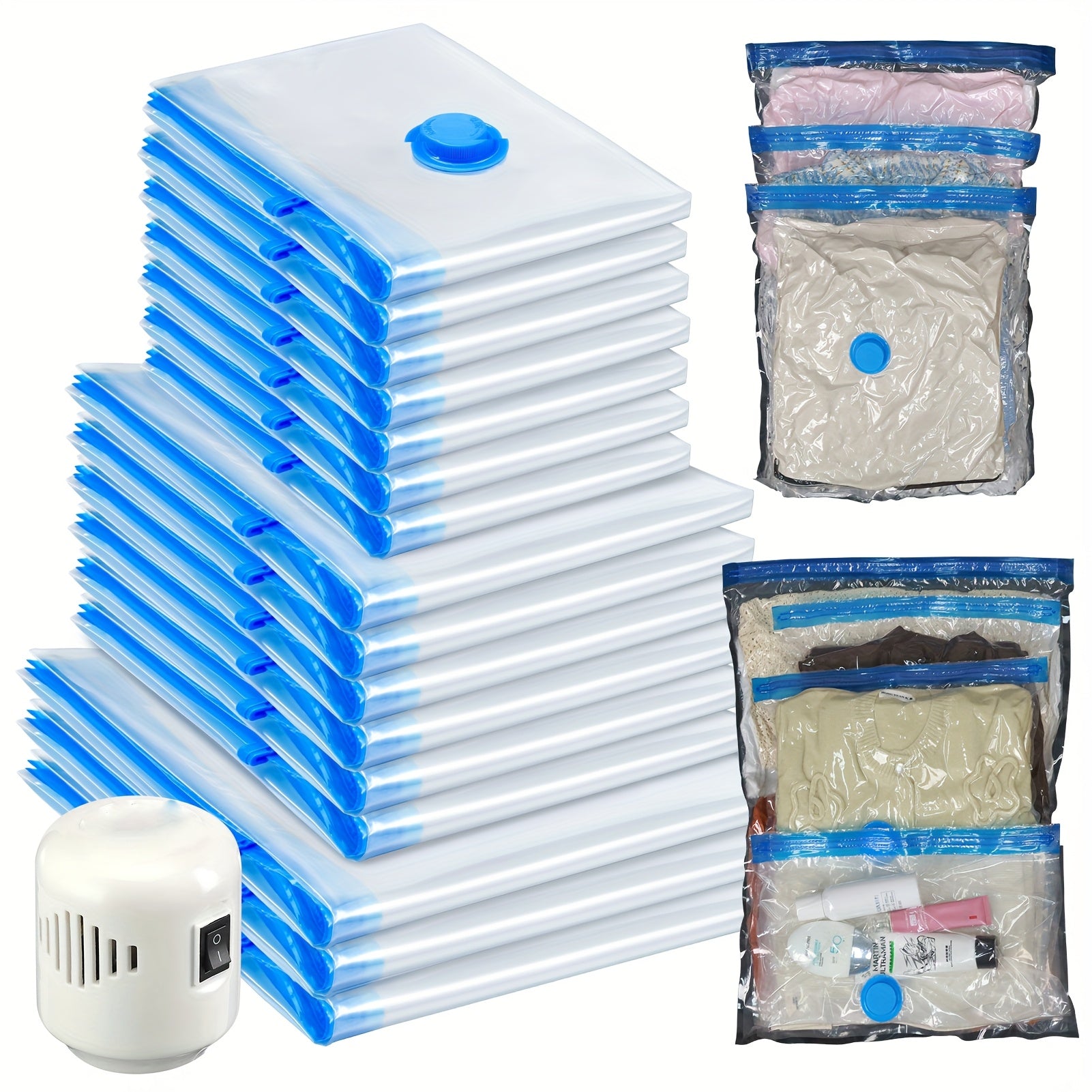 Vacuum Storage Bags 16pcs Vacuum Compression Bags with Electric Pump, Vacuum Storage Bags Space Saver Travel Size, Compression Bags for Storage for Luggage, Vacuum Storage Bags for Clothes, Bedding, Pillows, Quilts, Blankets