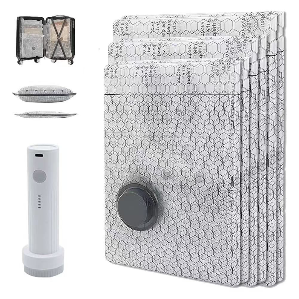 6\u002F15pcs, Vacuum Compression Bags Set with Portable Pump, Large + Medium + Small Sizes for Bedding And Clothes -Essential Travel Storage Solution, Vacuum Bag for Mattress, Compression Travel Bag, Vacuum Clothes Storage Bags, Mattress Bag for Moving