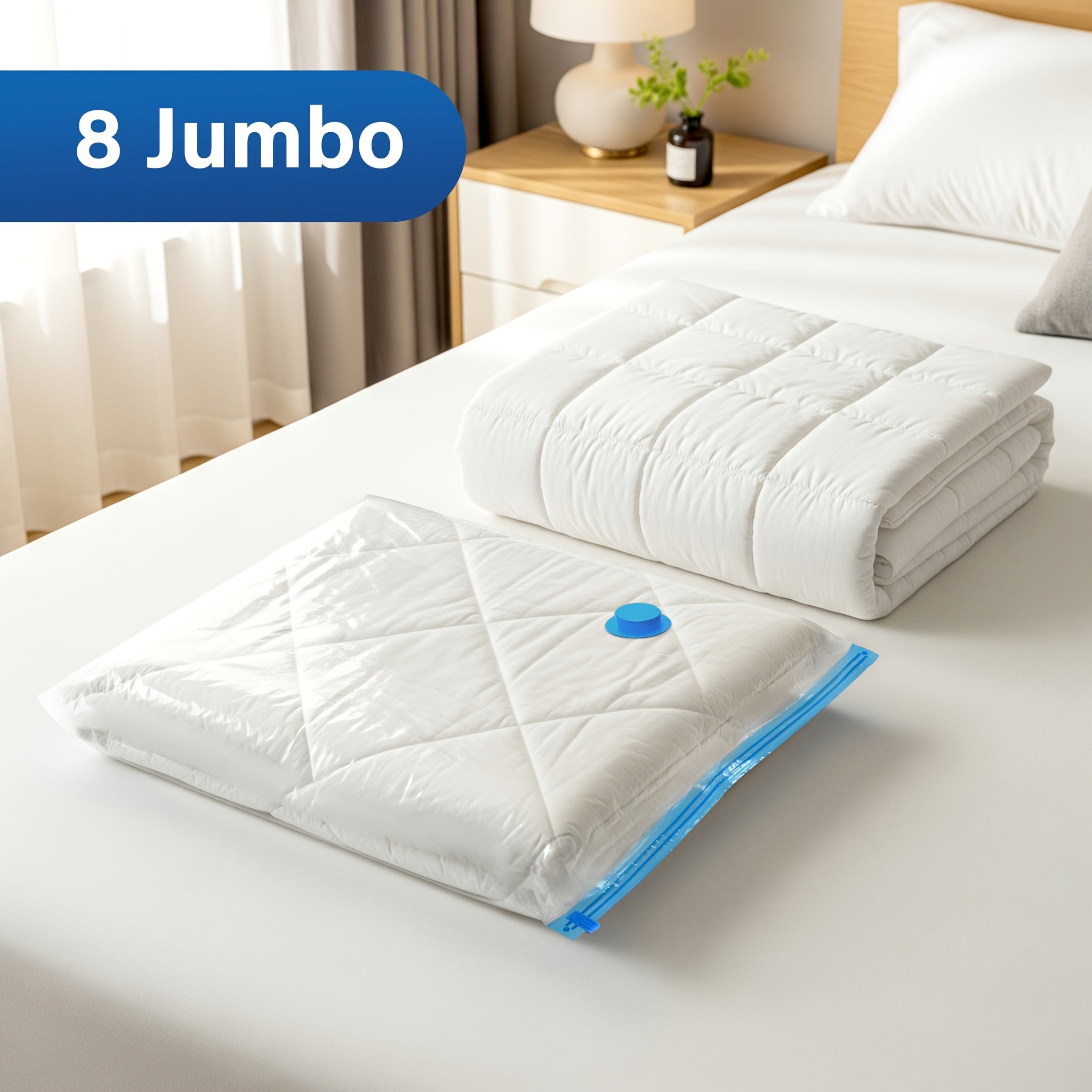 Vacuum Storage Bags, 8pack-Jumbo Space Saver Vacuum Storage Bags, Vacuum Seal Bags For Clothing, Clothes, Comforters And Blankets Transparent, Space Saver Bags