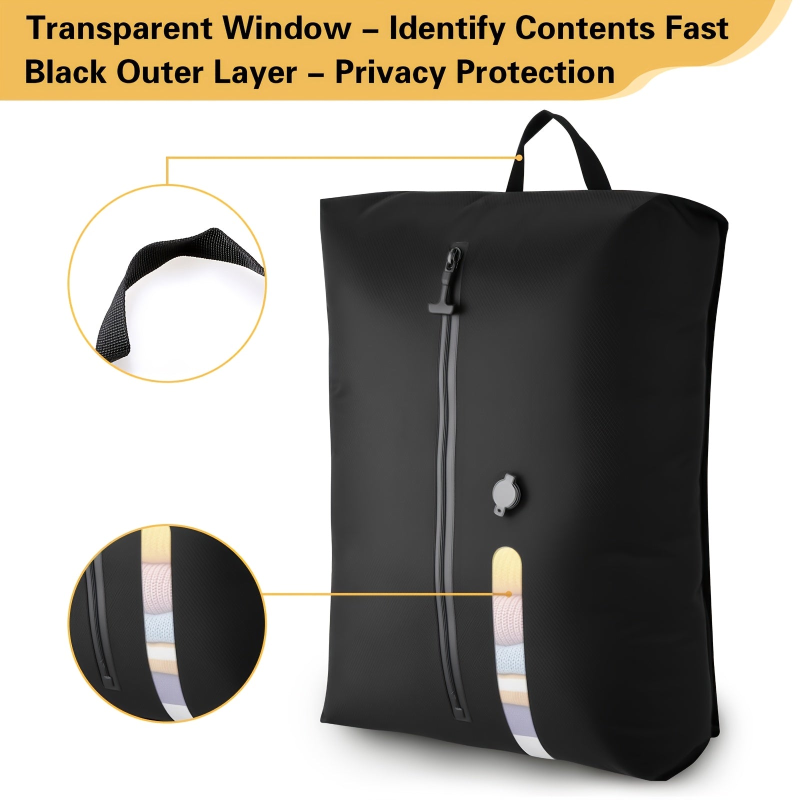 Travel & Home Compression Storage Bags | Clear Organizer with Black Privacy Shield, Integrated Valve for Quick Vacuum, Wrinkle & Moisture Proof Packing, Polyester Oxford Fabric, Zipper Closure