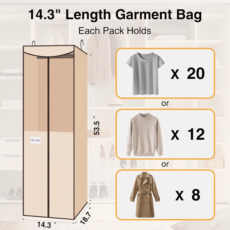 STO 2 Pack Large Hanging Garment Bag with Built-In Steel Rod & Heavy-Duty Hooks - Full-Length Zipper Wardrobe Closet Storage Cover, Clear ID Window & Oxford Fabric Dress Suit Case for Clothes (53.5” Hanging Height, Oxford Fabric)