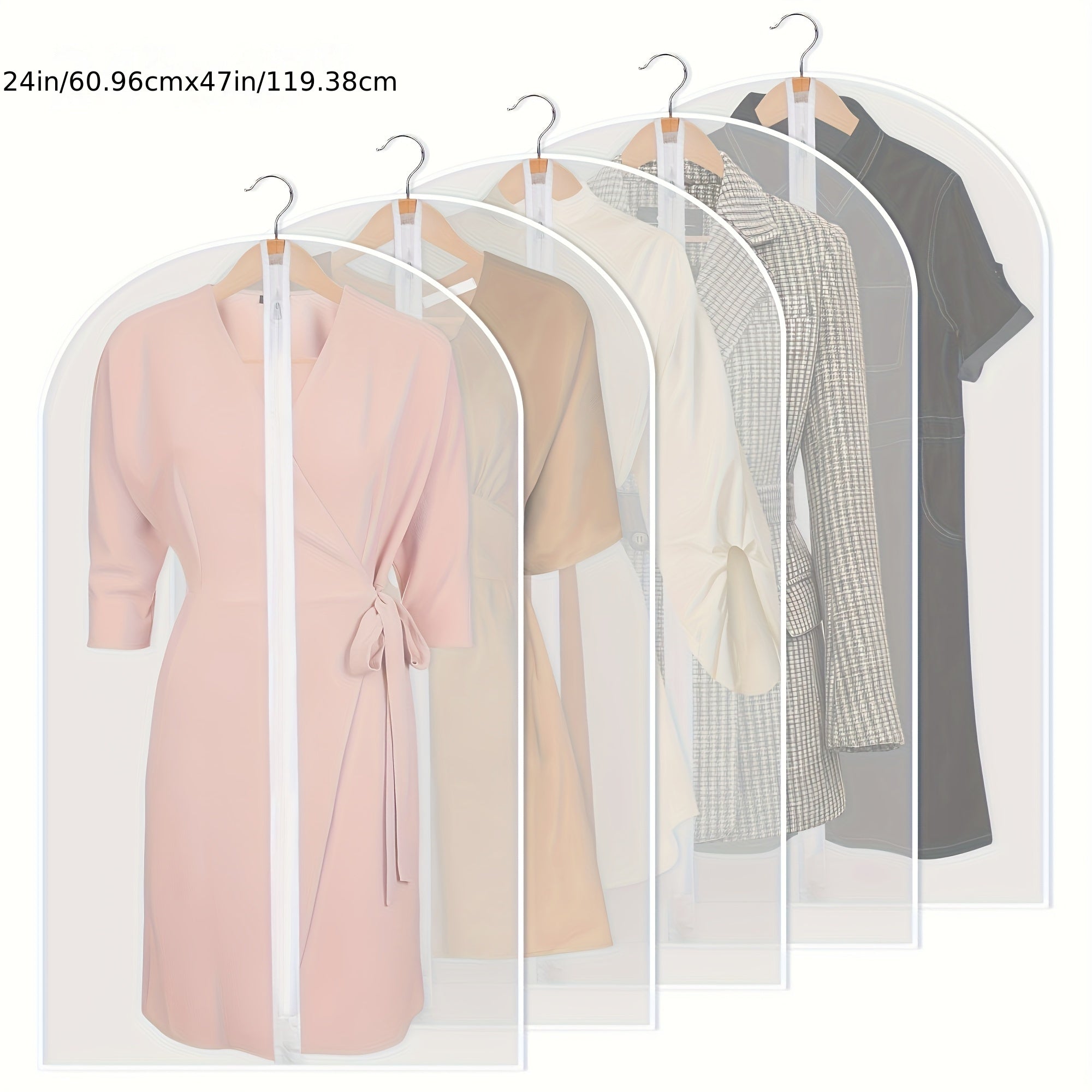 5pcs Zipper Style Clothing Hanging Bag, Transparent Clothing Dust Cover, Dust-proof Bag, Non-woven Fabric Suit Cover, Coat, Clothing Dust-proof Bag, PEVA Clothing Storage