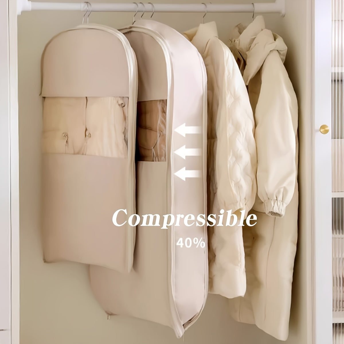 1pc Compressible Suspended Garment Bag with Transparent Window-Space - Saving Storage for Coats, And Suits, 27 Inches Or MoreHeight, Ideal for Closet Organizing, Closet Storage Boxes-Transparent Window Design - Zipper Closure, Clothes Storage Rack