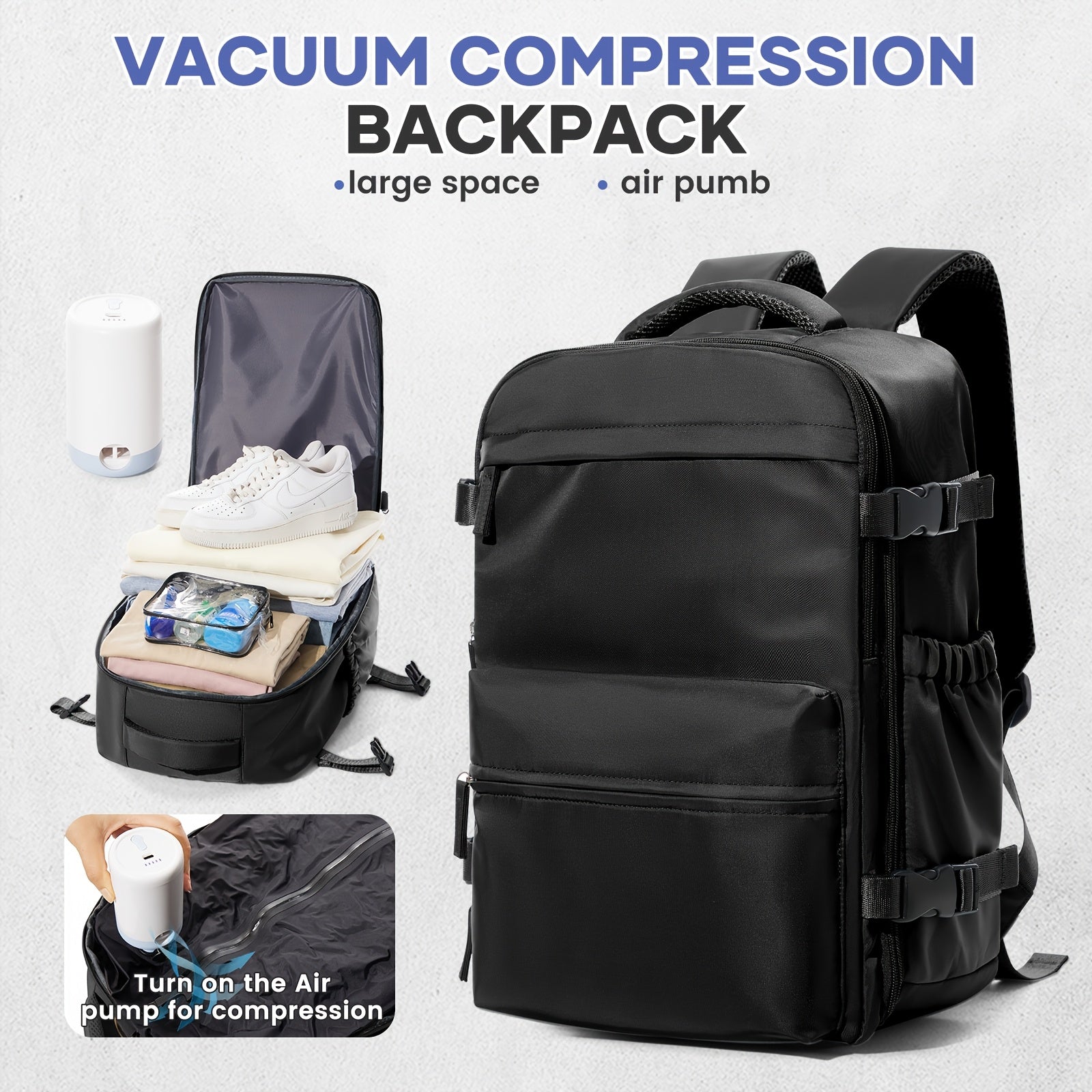 Travel Compression Bags with a Vacuum Pump for Carry-On Luggage And Air-Sealed Backpacks