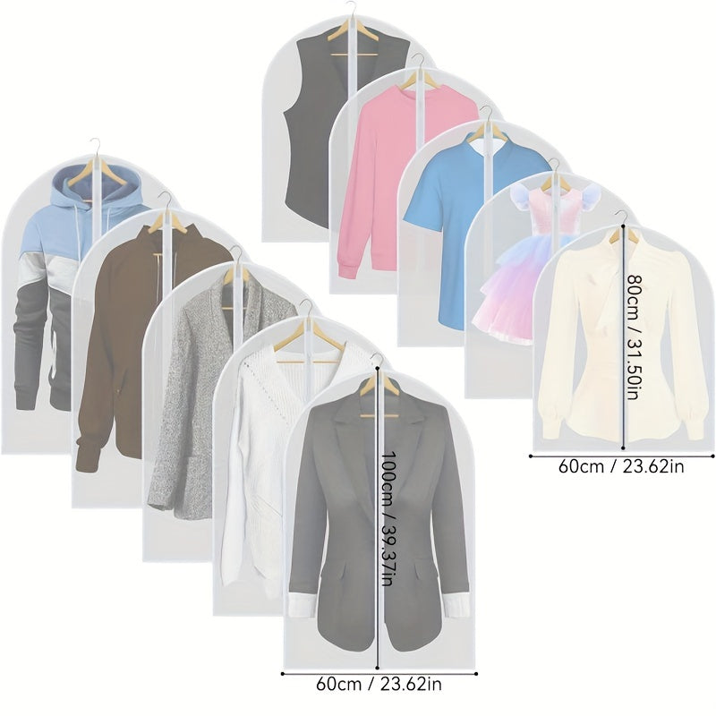 10 transparent clothing bags, set with suit dust bags, hanging clothing storage bags, suitable for shirts, suits, dresses, jackets, portable dust-proof clothing bags, bedrooms, wardrobes, wardrobes, homes, dormitories, and household storage bags