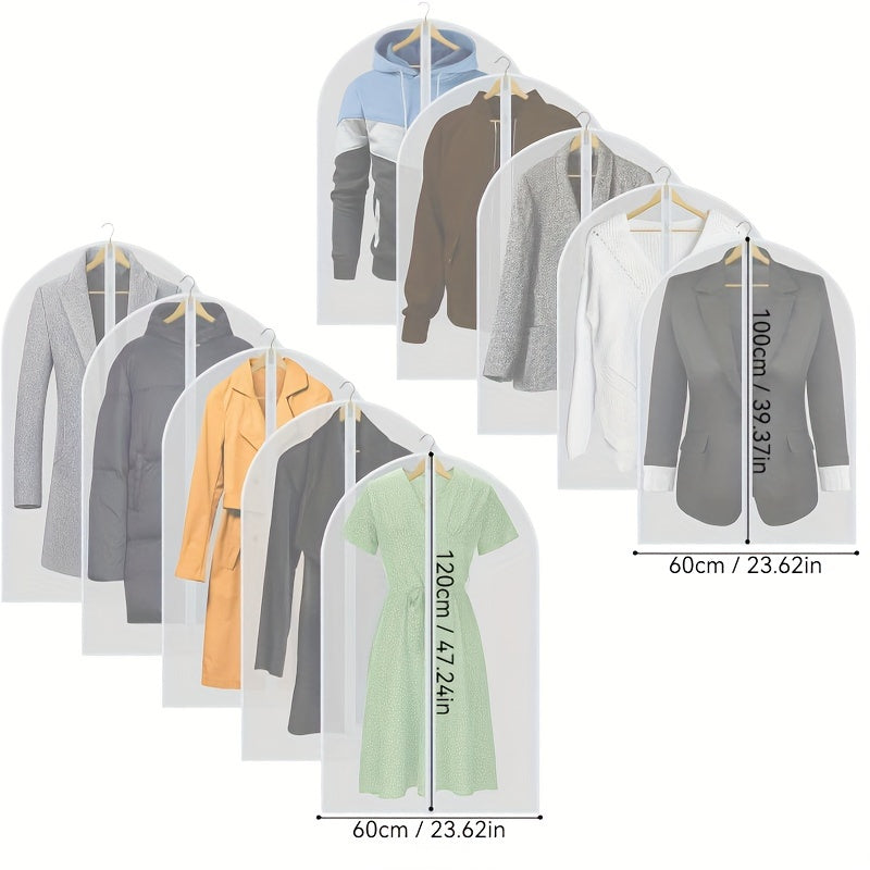 10 transparent clothing bags, set with suit dust bags, hanging clothing storage bags, suitable for shirts, suits, dresses, jackets, portable dust-proof clothing bags, bedrooms, wardrobes, wardrobes, homes, dormitories, and household storage bags