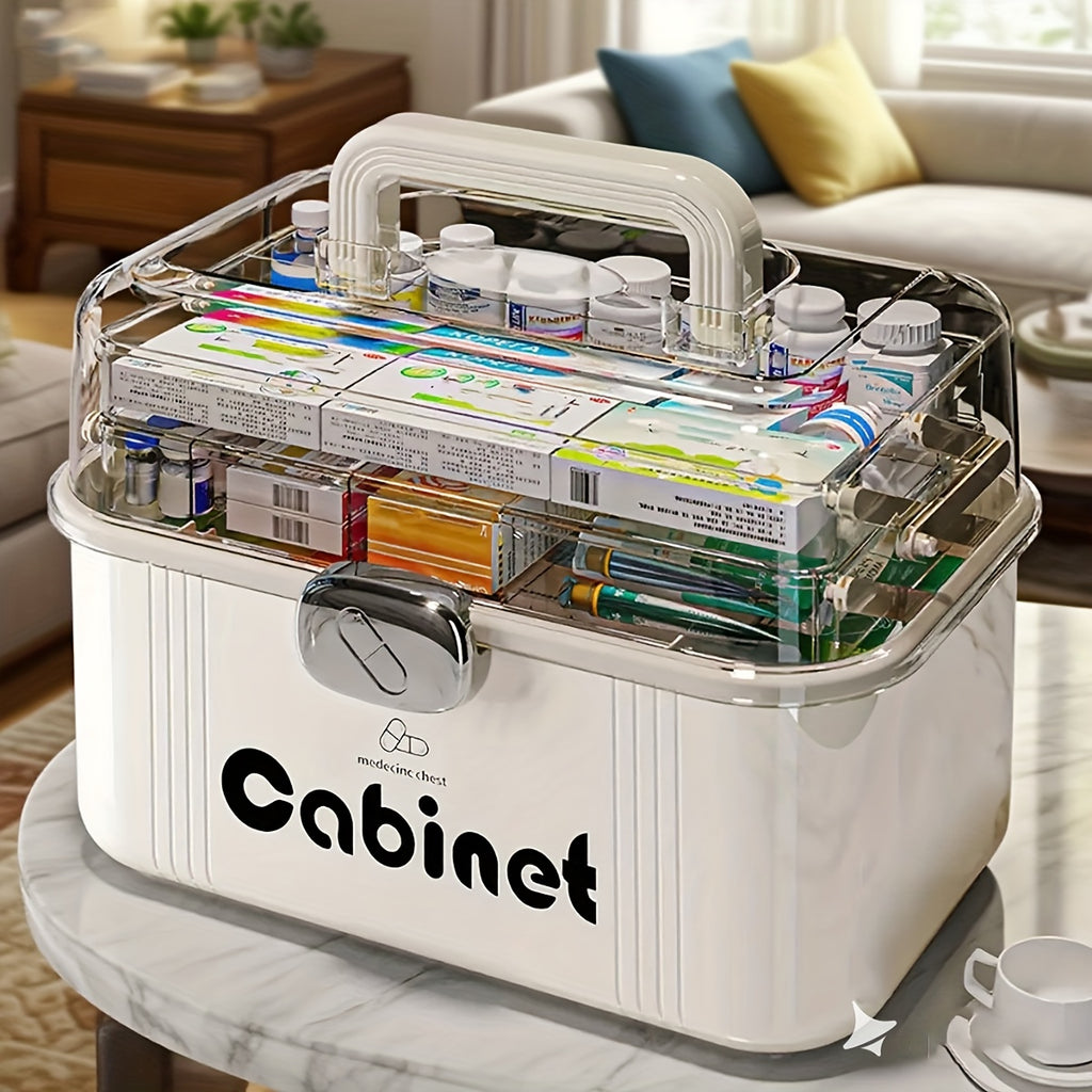 1pc Large-Capacity Multi-Tier Plastic Storage Box with Layers - Heavy-Duty Transparent Organizer Suitable for Medicines, Office Supplies, Sewing Kits, Bathroom Essentials - Portable & Easy-Clean for Home & Travel