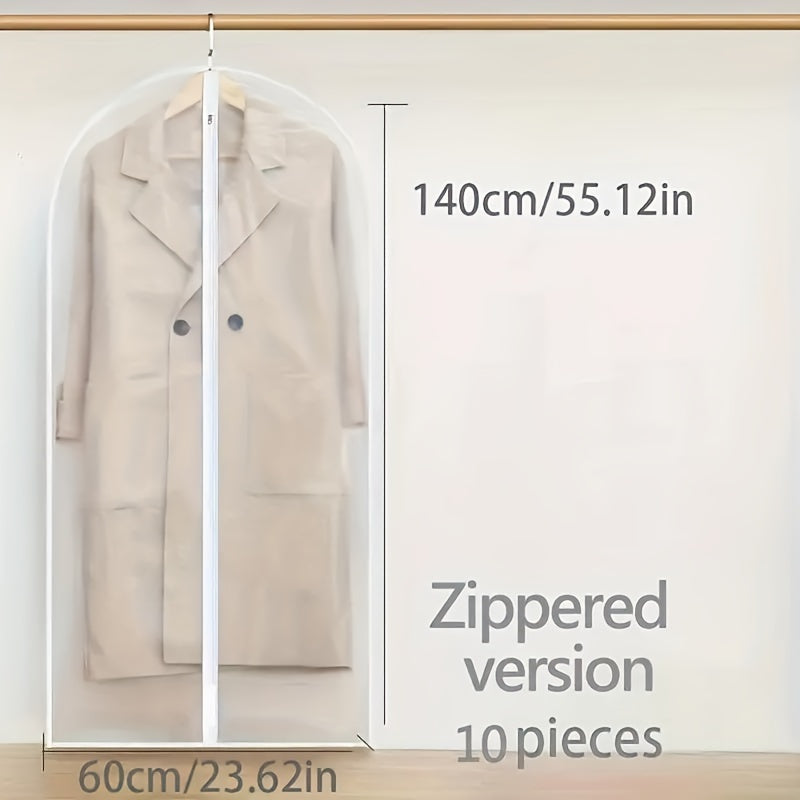 10 transparent clothing bags, set with suit dust bags, hanging clothing storage bags, suitable for shirts, suits, dresses, jackets, portable dust-proof clothing bags, bedrooms, wardrobes, wardrobes, homes, dormitories, and household storage bags
