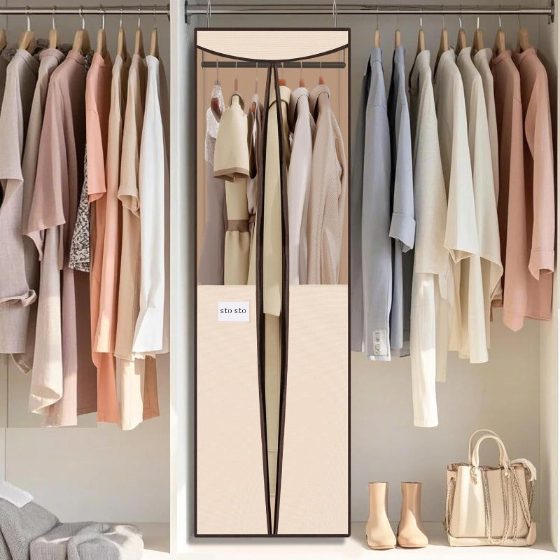 STO 2 Pack Large Hanging Garment Bag with Built-In Steel Rod & Heavy-Duty Hooks - Full-Length Zipper Wardrobe Closet Storage Cover, Clear ID Window & Oxford Fabric Dress Suit Case for Clothes (53.5” Hanging Height, Oxford Fabric)