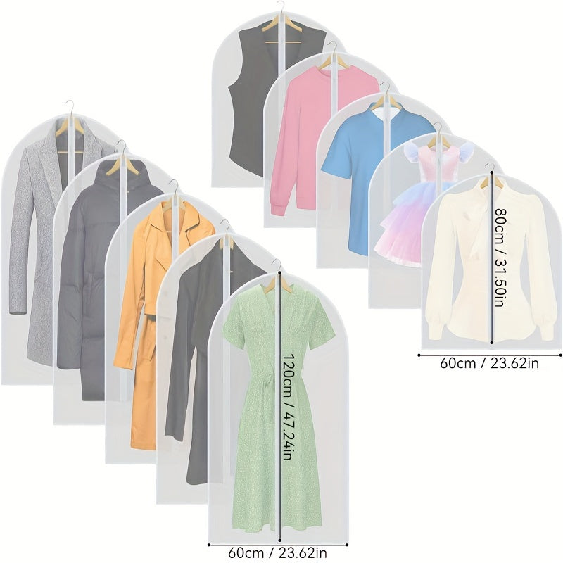 10 transparent clothing bags, set with suit dust bags, hanging clothing storage bags, suitable for shirts, suits, dresses, jackets, portable dust-proof clothing bags, bedrooms, wardrobes, wardrobes, homes, dormitories, and household storage bags