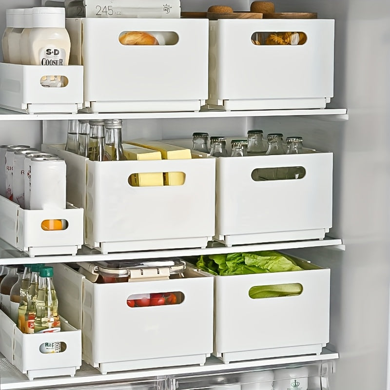 2\u002F3pcs Expandable White Foldable Stackable Plastic Bin - Adjustable Shelf Baskets & Storage Containers With Handles, White Storage Boxes, Desk & Drawer Organizer for Home Storage