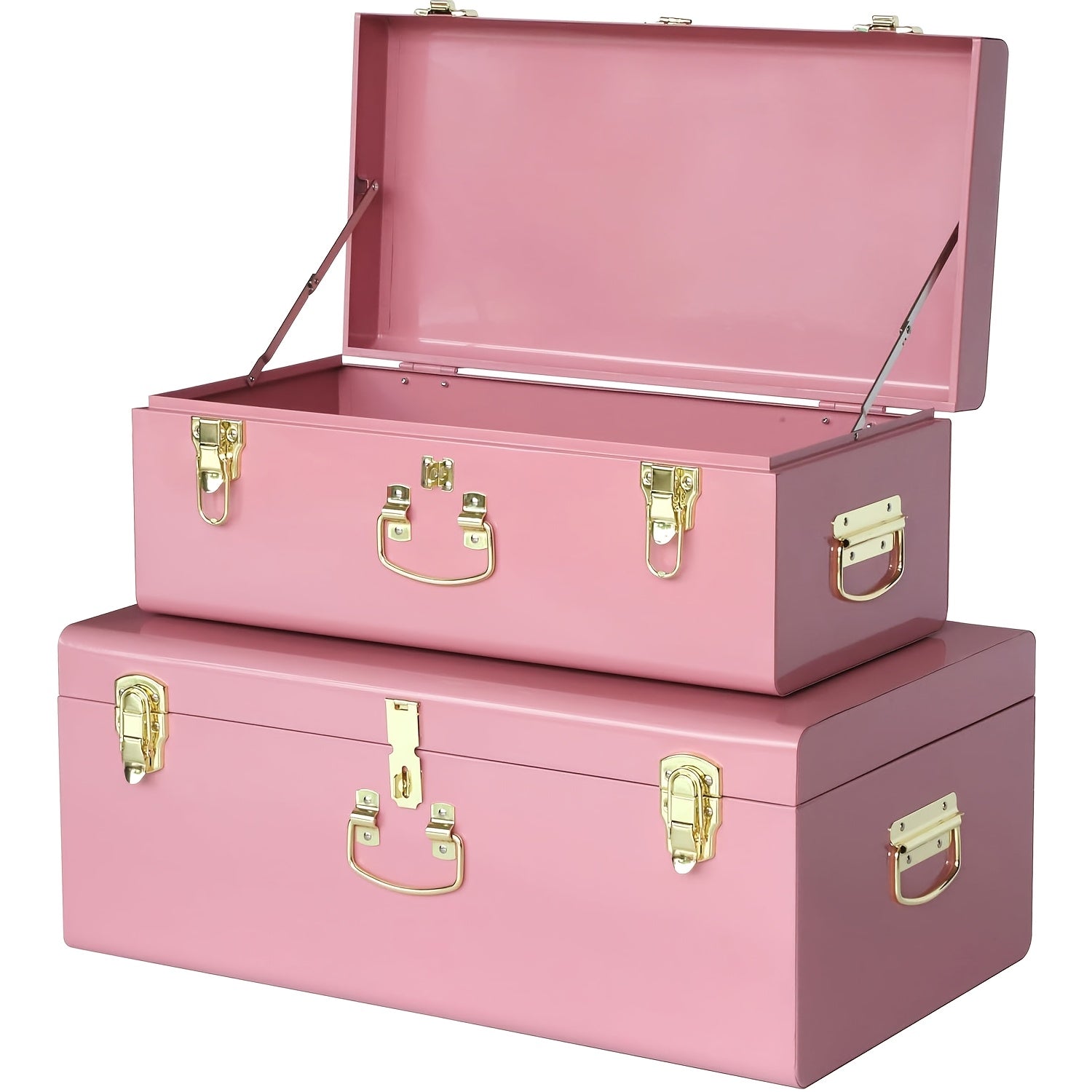 Metal Trunks For Home Set Of 2pcs Decorative Metal Box Storage Metal Trunks College Dorm Chest With Lock Hole, Equipped With Hardware Buckles And Handles, For Home, Bedroom Organization, For Home Decoration, 23.7X14.2X9.5 Inches (White)