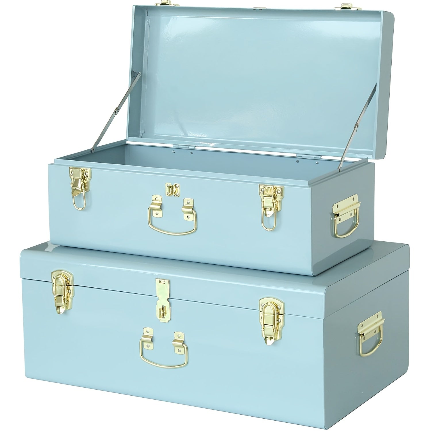 Metal Trunks For Home Set Of 2pcs Decorative Metal Box Storage Metal Trunks College Dorm Chest With Lock Hole, Equipped With Hardware Buckles And Handles, For Home, Bedroom Organization, For Home Decoration, 23.7X14.2X9.5 Inches (White)