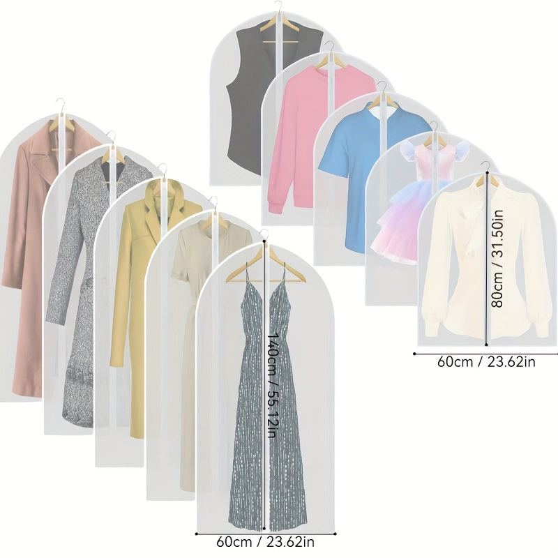 10 transparent clothing bags, set with suit dust bags, hanging clothing storage bags, suitable for shirts, suits, dresses, jackets, portable dust-proof clothing bags, bedrooms, wardrobes, wardrobes, homes, dormitories, and household storage bags