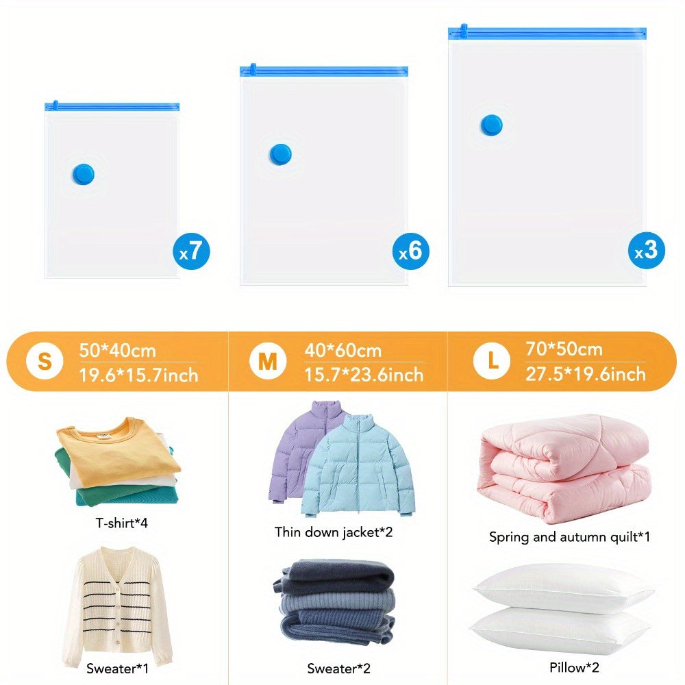 Vacuum Storage Bags 16pcs Vacuum Compression Bags with Electric Pump, Vacuum Storage Bags Space Saver Travel Size, Compression Bags for Storage for Luggage, Vacuum Storage Bags for Clothes, Bedding, Pillows, Quilts, Blankets