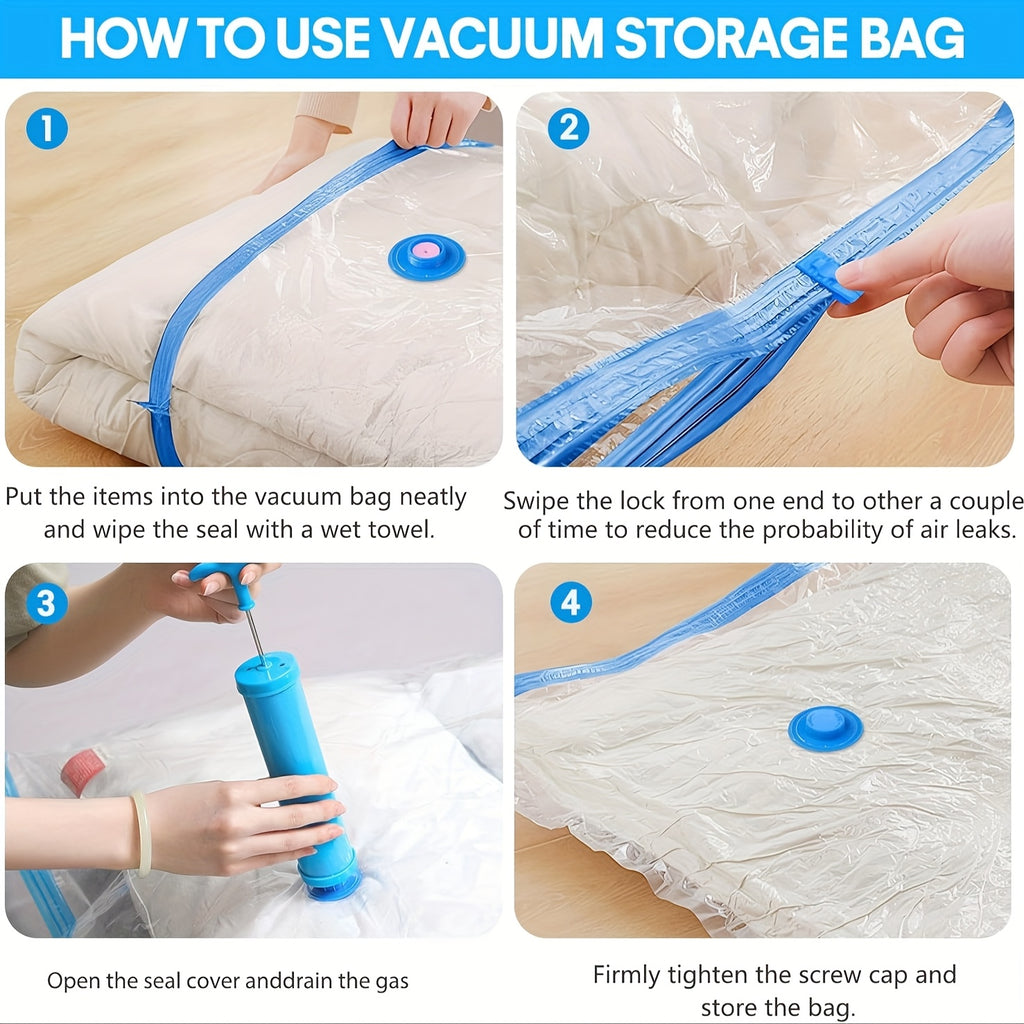 20-Pack Vacuum Compression Storage Bags with Hand Pump - Space-Saving, Multi-Size Nylon Zippered Pouches for Clothes & Blankets, Ideal for Travel, Clothes Organizer Storage