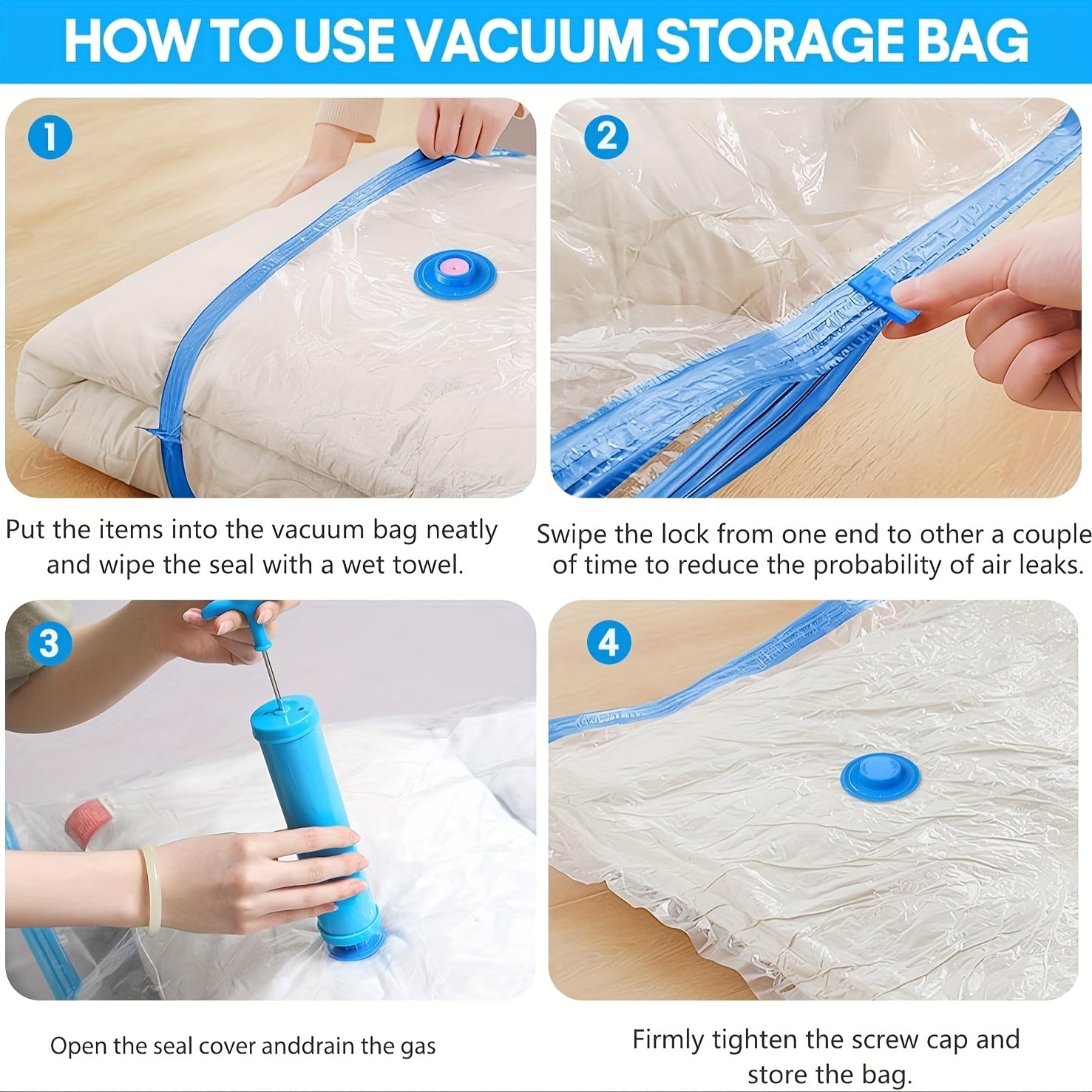 20-Pack Vacuum Compression Storage Bags with Hand Pump - Space-Saving, Multi-Size Nylon Zippered Pouches for Clothes & Blankets, Ideal for Travel, Clothes Organizer Storage