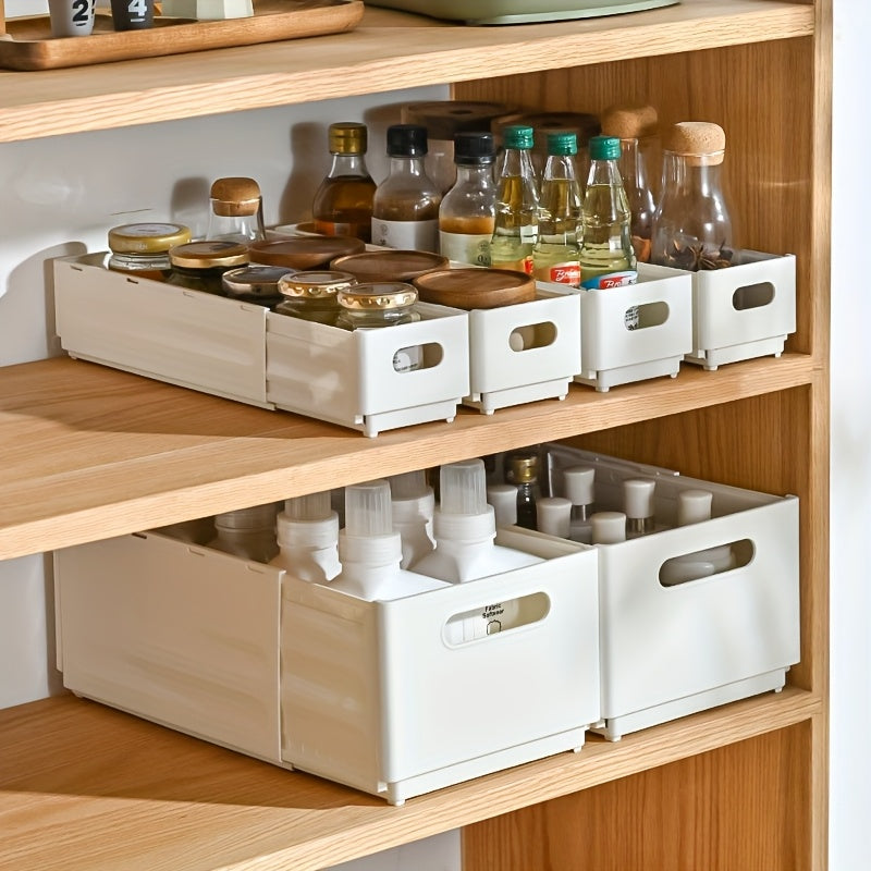 2\u002F3pcs Expandable White Foldable Stackable Plastic Bin - Adjustable Shelf Baskets & Storage Containers With Handles, White Storage Boxes, Desk & Drawer Organizer for Home Storage