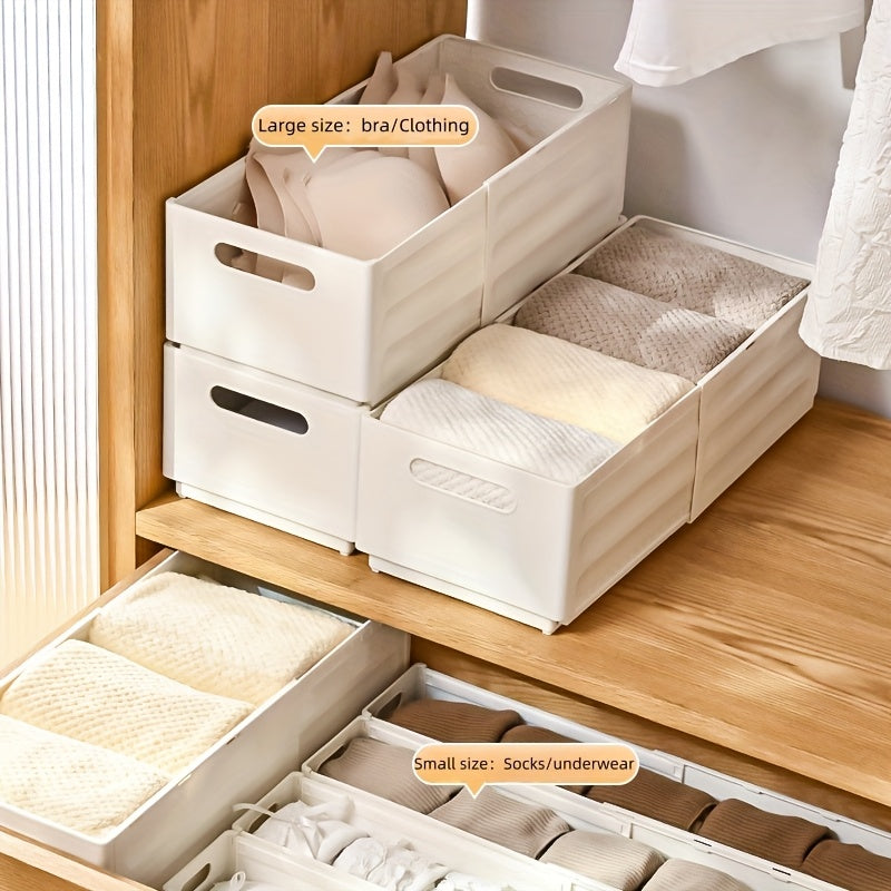 2\u002F3pcs Expandable White Foldable Stackable Plastic Bin - Adjustable Shelf Baskets & Storage Containers With Handles, White Storage Boxes, Desk & Drawer Organizer for Home Storage