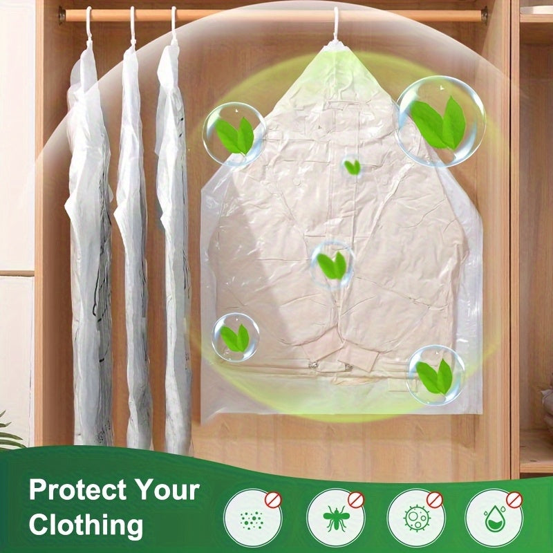 Set of 6 Hanging Vacuum Storage Bags, Designed to Save Closet Space, Extra Durable And Long, Ideal for Storing Suits, Dresses, And More, Comes with a Hook