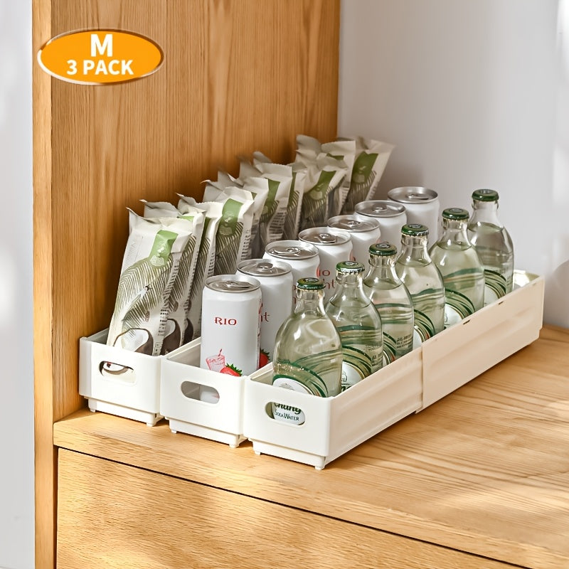 2\u002F3pcs Expandable White Foldable Stackable Plastic Bin - Adjustable Shelf Baskets & Storage Containers With Handles, White Storage Boxes, Desk & Drawer Organizer for Home Storage