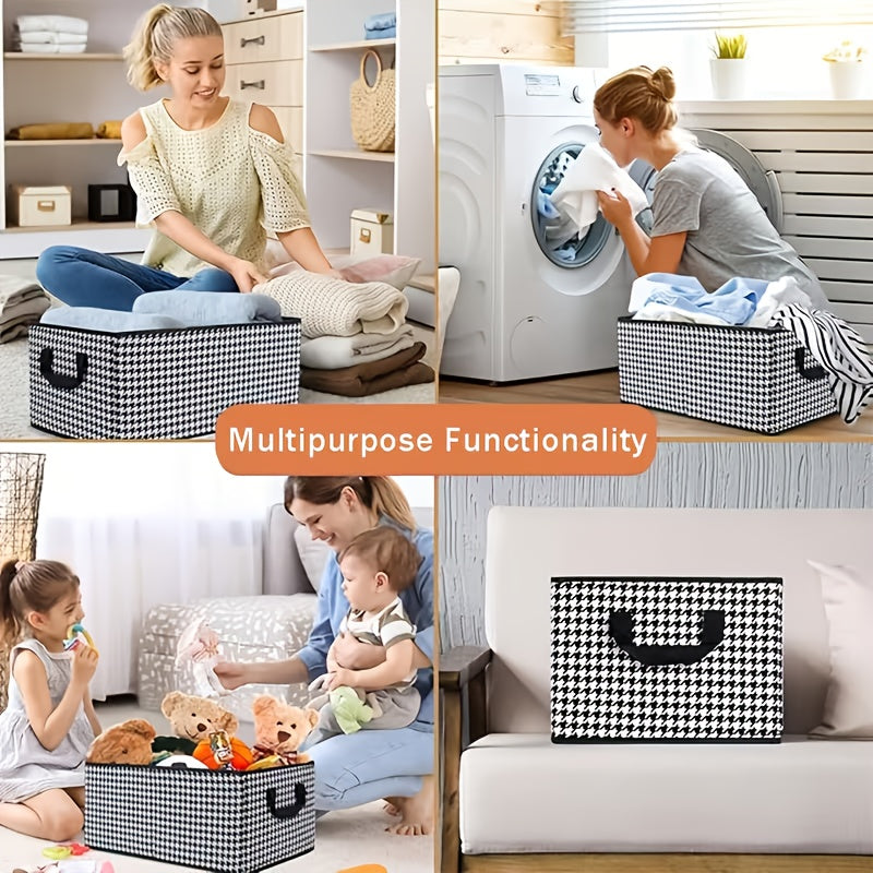 High-quality Large Fabric Foldable Storage Boxand Handle, Washable Storage Organizer Container Basket Cube with Lid, Suitable for Bedroom Closet Office, Under-Bed Storage