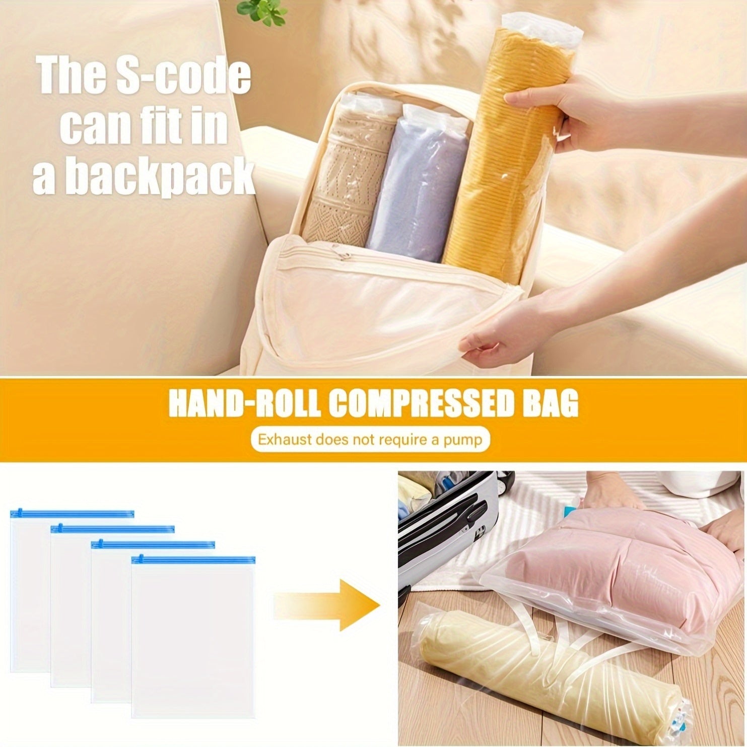 20-Pack Vacuum Compression Storage Bags with Hand Pump - Space-Saving, Multi-Size Nylon Zippered Pouches for Clothes & Blankets, Ideal for Travel, Clothes Organizer Storage