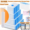 20-Pack Vacuum Compression Storage Bags with Hand Pump - Space-Saving, Multi-Size Nylon Zippered Pouches for Clothes & Blankets, Ideal for Travel, Clothes Organizer Storage