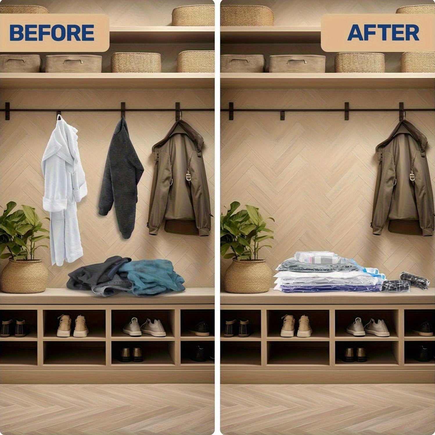 Vacuum Storage Bags, 8pack-Jumbo Space Saver Vacuum Storage Bags, Vacuum Seal Bags For Clothing, Clothes, Comforters And Blankets Transparent, Space Saver Bags