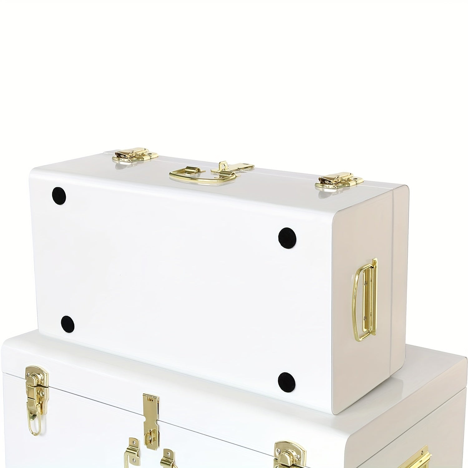 Metal Trunks For Home Set Of 2pcs Decorative Metal Box Storage Metal Trunks College Dorm Chest With Lock Hole, Equipped With Hardware Buckles And Handles, For Home, Bedroom Organization, For Home Decoration, 23.7X14.2X9.5 Inches (White)