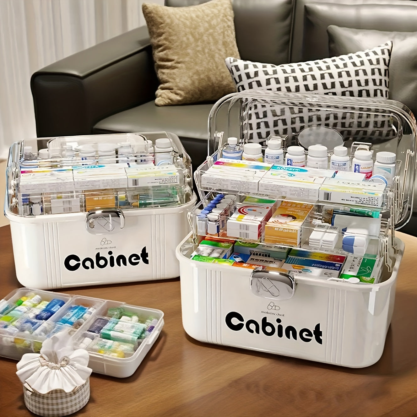1pc Large-Capacity Multi-Tier Plastic Storage Box with Layers - Heavy-Duty Transparent Organizer Suitable for Medicines, Office Supplies, Sewing Kits, Bathroom Essentials - Portable & Easy-Clean for Home & Travel