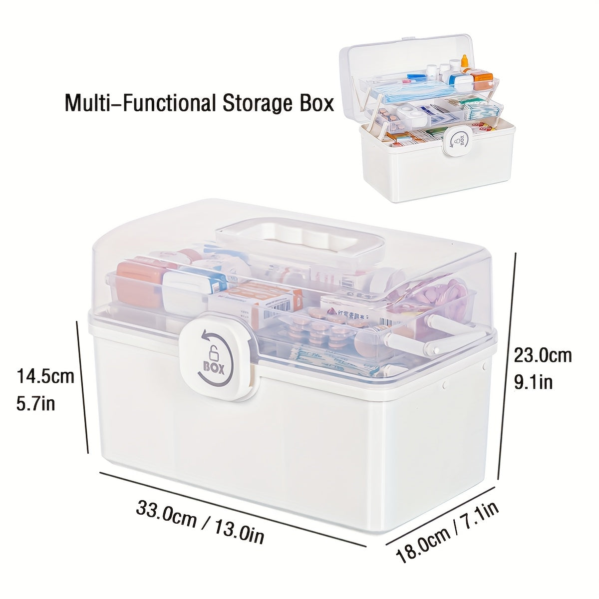 Large Capacity Storage Box CITYLIFE Large Capacity Multi-Compartment Storage Box with Handles | Durable Waterproof Plastic Organizer for Medicines, Office Supplies & Cosmetics | Portable Lidded Container for Home & Office, Medicine Storage Box